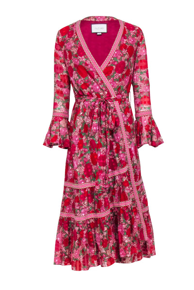 Current Boutique-Alexis - Pink & Green Floral Wrap Dress Sz XS
