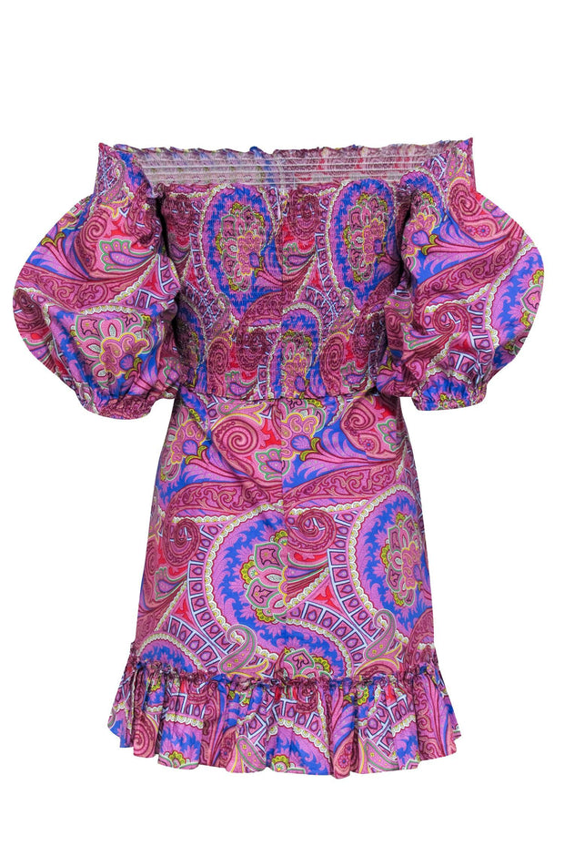 Current Boutique-Alexis - Pink Multicolor Paisley Print Off-the-Shoulder Mini Dress Sz S