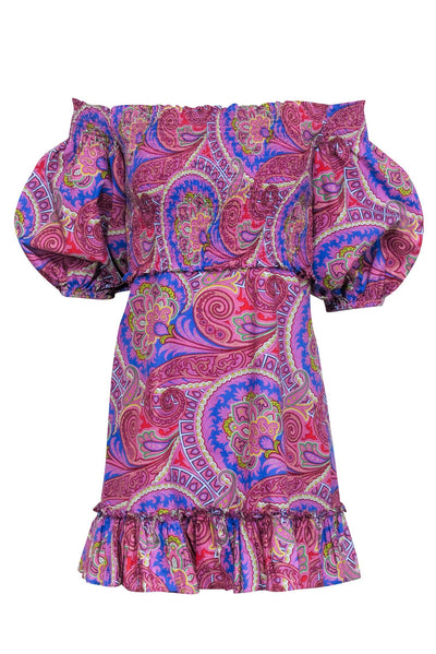 Current Boutique-Alexis - Pink Multicolor Paisley Print Off-the-Shoulder Mini Dress Sz S