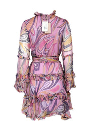 Current Boutique-Alexis - Pink & Purple Paris Ruffled Silk Blend Mini Dress Sz M