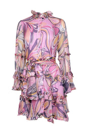 Current Boutique-Alexis - Pink & Purple Paris Ruffled Silk Blend Mini Dress Sz M