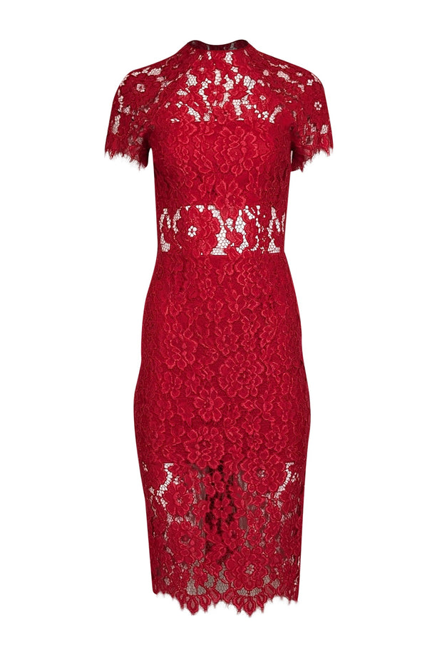 Current Boutique-Alexis - Red Lace Short Sleeve Midi Dress Sz S