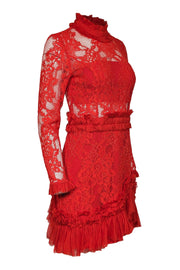 Current Boutique-Alexis - Red Lace w/ Silk Ruffle Trim Dress Sz L