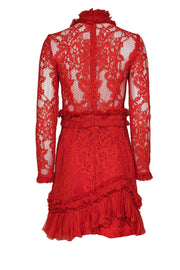 Current Boutique-Alexis - Red Lace w/ Silk Ruffle Trim Dress Sz L