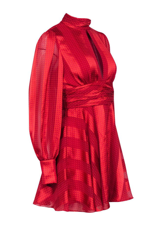 Current Boutique-Alexis - Red & Orange Geometric Printed Satin Dress Sz M