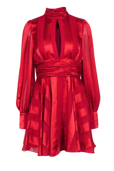 Alexis - Red & Orange Geometric Printed Satin Dress Sz M