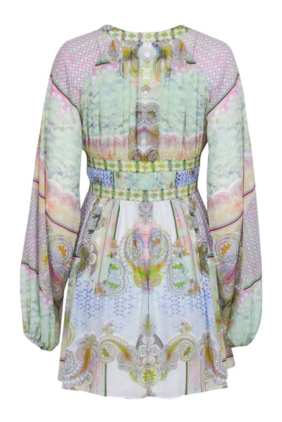 Current Boutique-Alexis - Sage Multicolor Paisley Print Tie Front Mini Dress Sz S