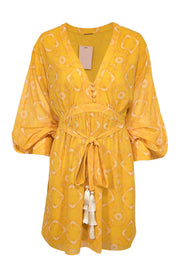 Current Boutique-Alexis - Yellow Tie Dye Print Chiffon Dress w/ Tassel Tie Sz L