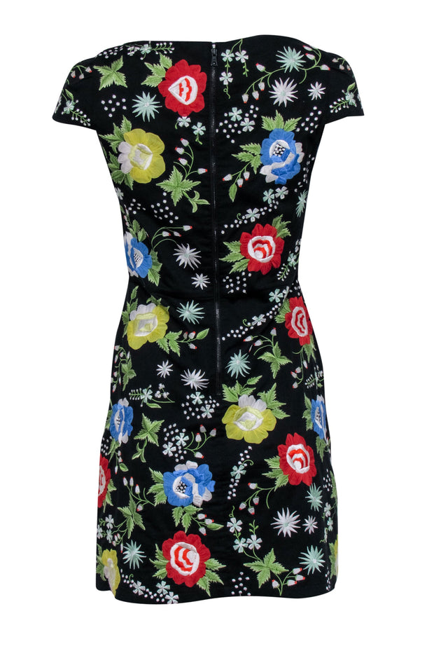 Current Boutique-Alice & Olivia - Black A-Line Dress w/ Multicolor Floral Embroidery Sz 4