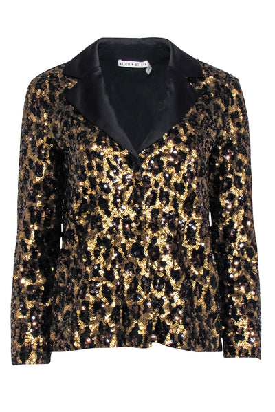 Current Boutique-Alice & Olivia - Black & Brown Leopard Sequin "Keir" Blazer Sz XS