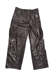 Current Boutique-Alice & Olivia - Black Faux Leather Cargo Pants Sz 8