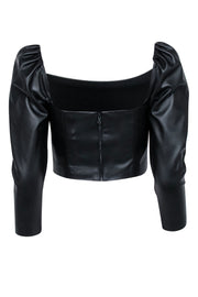 Current Boutique-Alice & Olivia - Black Faux Leather Cropped Puff Sleeve Top Sz 4
