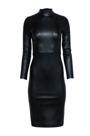 Current Boutique-Alice & Olivia - Black Faux Leather Mock Neck Open Back Dress Sz 2