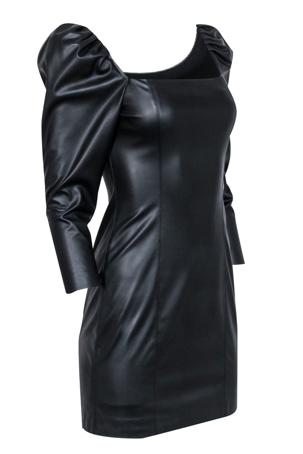 Current Boutique-Alice & Olivia - Black Faux Leather Square Neck Mini Dress Sz 4