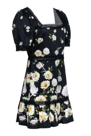 Current Boutique-Alice & Olivia - Black Floral Print Short Sleeve "Wylie" Mini Dress Sz 12
