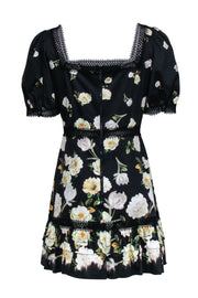 Current Boutique-Alice & Olivia - Black Floral Print Short Sleeve "Wylie" Mini Dress Sz 12