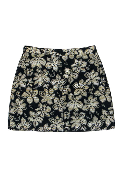 Current Boutique-Alice & Olivia - Black & Gold Metallic Floral Print Skirt Sz 4