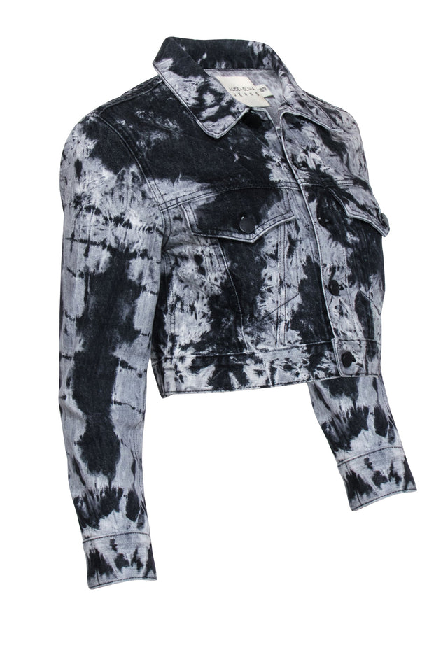 Current Boutique-Alice & Olivia - Black & Grey Acid Wash Cropped Jean Jacket Sz XS