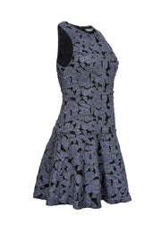 Current Boutique-Alice & Olivia - Black Mesh Mini Dress w/ Blue Floral Appliqué Sz 6