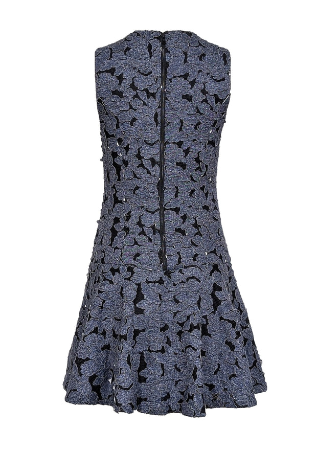 Current Boutique-Alice & Olivia - Black Mesh Mini Dress w/ Blue Floral Appliqué Sz 6