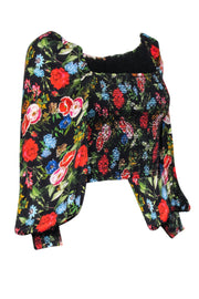Current Boutique-Alice & Olivia - Black Multicolor Floral Print "Cooper Smocked Blouse" Sz S