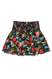 Current Boutique-Alice & Olivia - Black Mutlicolor Floral Print "Buffy Smocked Miniskirt" Sz M