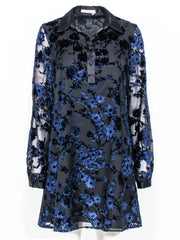 Current Boutique-Alice & Olivia - Black & Navy Velvet Floral Pattern Shift Dress Sz 6
