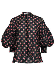 Current Boutique-Alice & Olivia - Black & Pink Floral Button Up Top Sz S