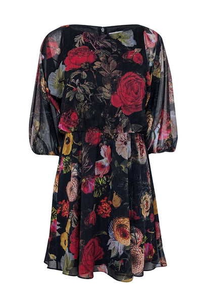 Current Boutique-Alice & Olivia - Black & Red Multicolor Floral Long Sleeve Mini Dress Sz XS