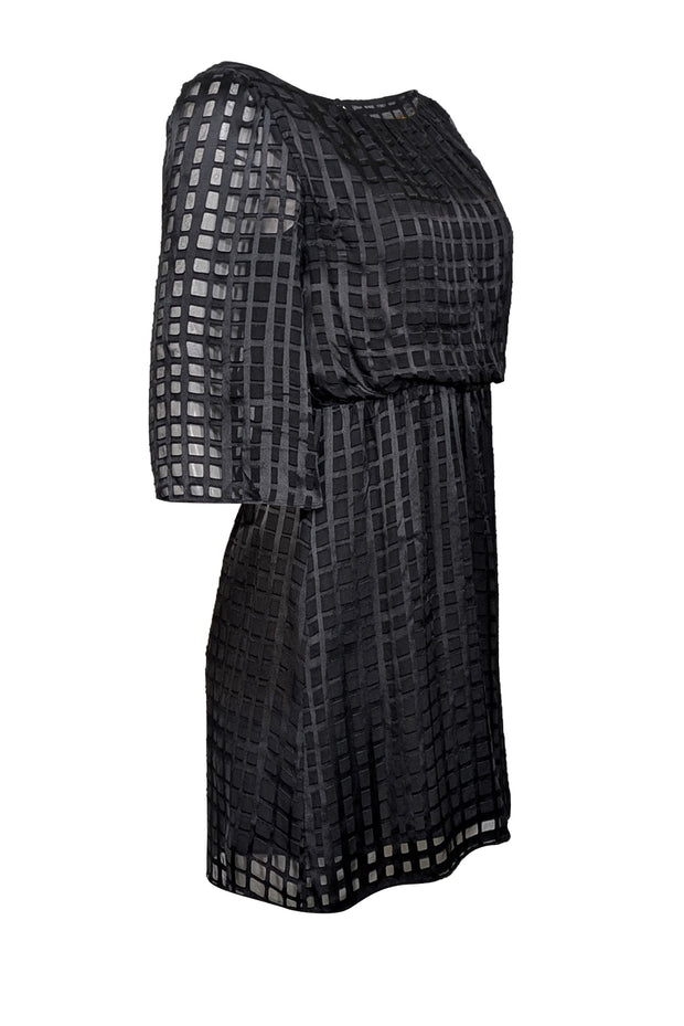 Current Boutique-Alice & Olivia - Black Silk Blend Semi-Sheer Windowpane Dress Sz XS