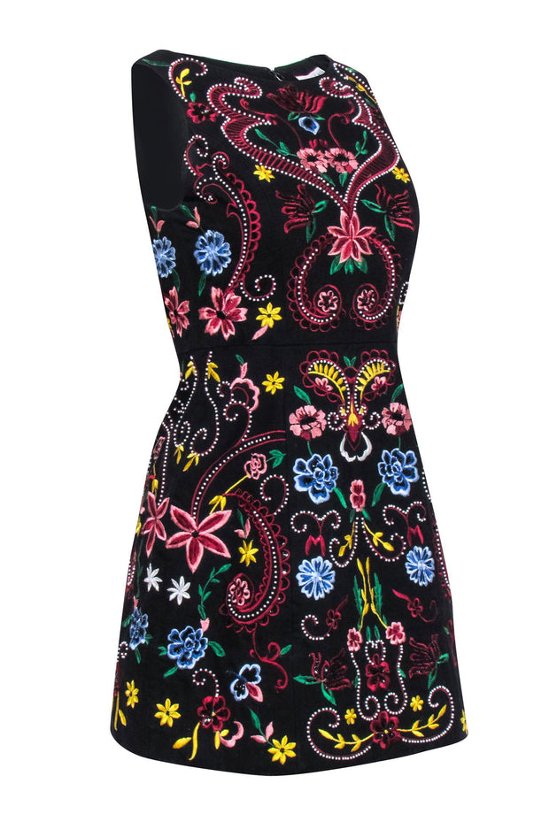 Current Boutique-Alice & Olivia - Black Sleeveless Dress w/ Multi Color Floral Embroidery Sz 0