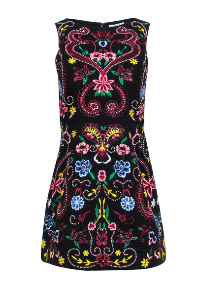 Current Boutique-Alice & Olivia - Black Sleeveless Dress w/ Multi Color Floral Embroidery Sz 0