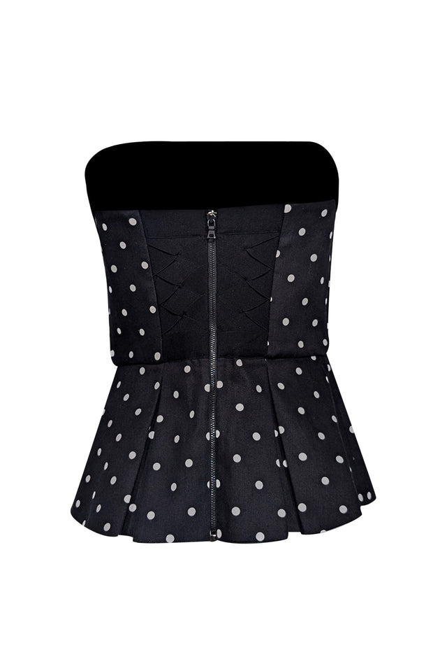 Current Boutique-Alice & Olivia - Black & White Polka Dot Strapless Peplum Top Sz 6