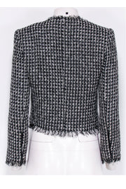 Current Boutique-Alice & Olivia - Black & White Textured Knit Jacket w/ Fringe Trim Sz S