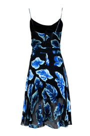 Current Boutique-Alice & Olivia - Black w/ Blue Leaf Print Wrap Bottom Dress Sz 2