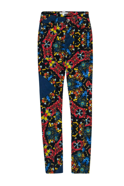 Current Boutique-Alice & Olivia - Black w/ Multicolor Jewel Print Skinny Jeans Sz 0