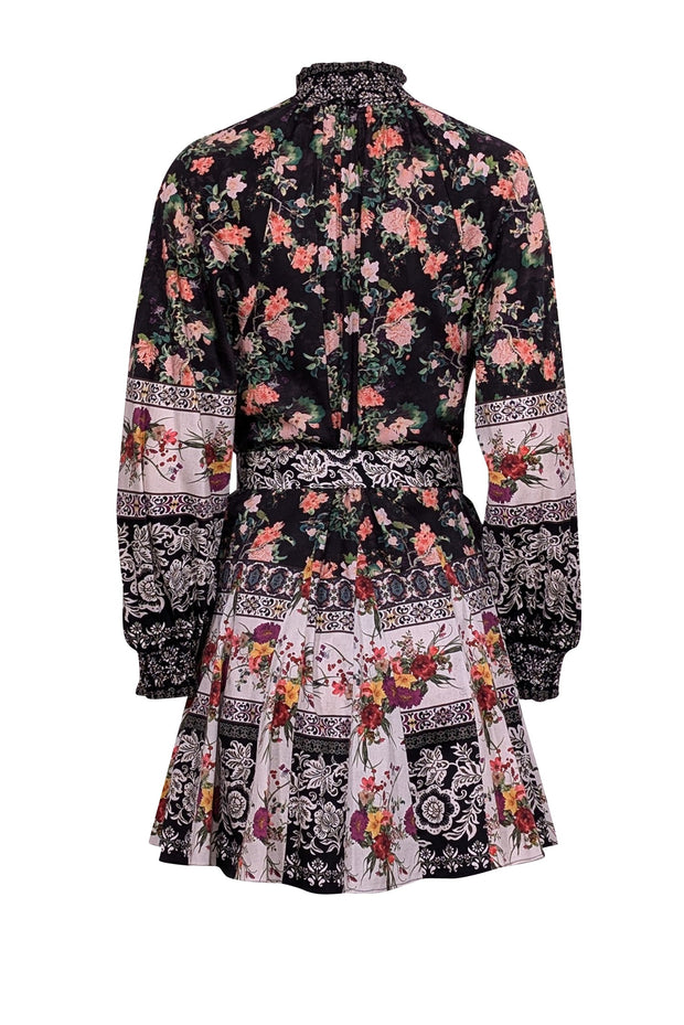 Current Boutique-Alice & Olivia - Black w/ Pink & Green Floral Paisley Print Mock Neck Mini Dress Sz 6