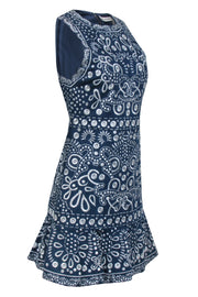 Current Boutique-Alice & Olivia - Blue Embroidered Chambray "Rapunzel" Flounce Mini Dress Sz 6