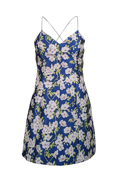 Current Boutique-Alice & Olivia - Blue, Green, & White Floral Jacquard Mini Dress Sz 2