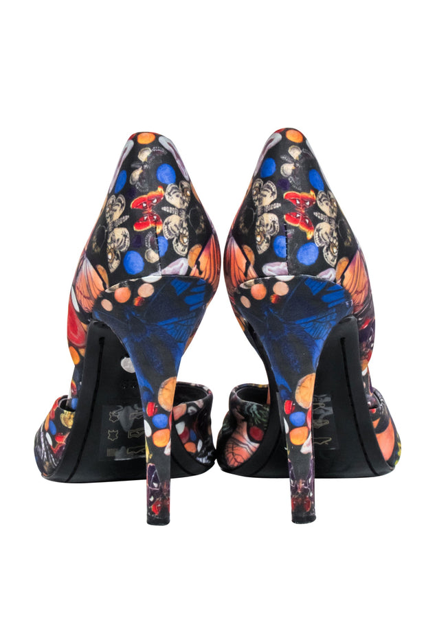 Current Boutique-Alice & Olivia - Blue & Multi Color Butterfly Print Open Toe Pumps Sz 9