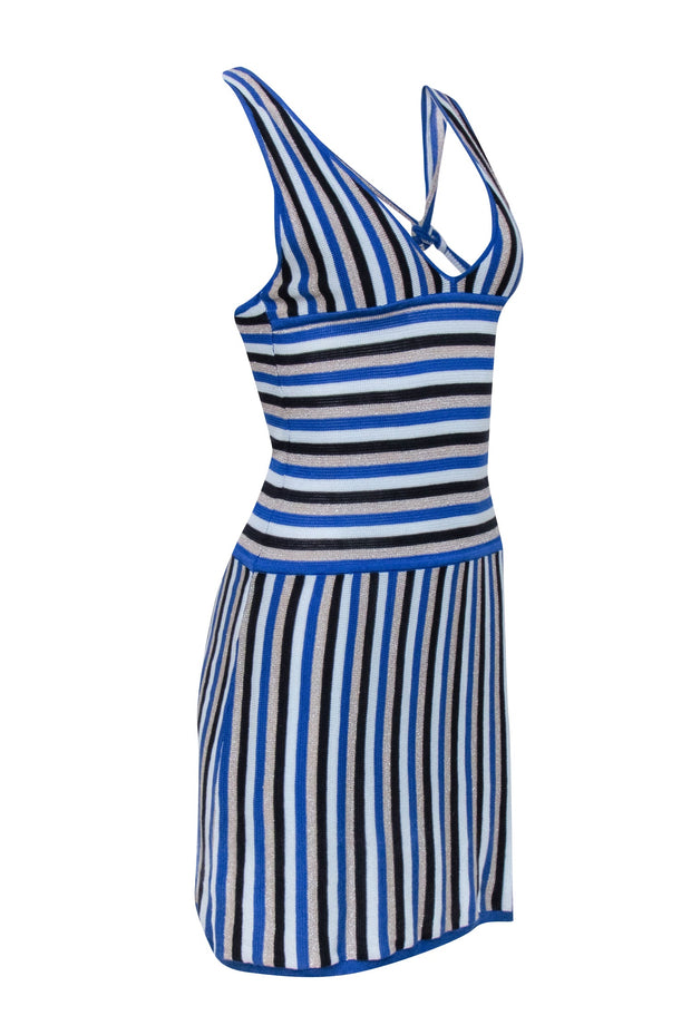 Current Boutique-Alice & Olivia - Blue, Navy & Metallic Beige Knit Mini Dress Sz M