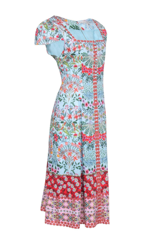 Current Boutique-Alice & Olivia - Blue & Red Floral Short Sleeve Dress Sz 14