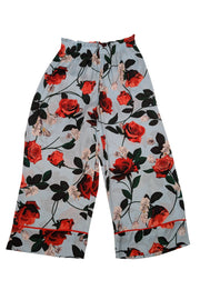 Current Boutique-Alice & Olivia - Blue & Red Rose Print Satin Paperbag Pants Sz M