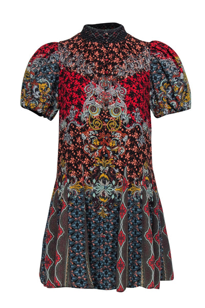 Current Boutique-Alice & Olivia - Blue, Red, & Yellow Paisley Print Mini Dress Sz 4