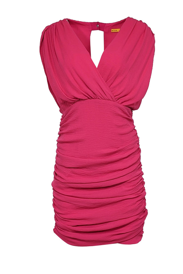 Current Boutique-Alice & Olivia - Bright Pink Ruched Crinkled Chiffon Dress Sz 10