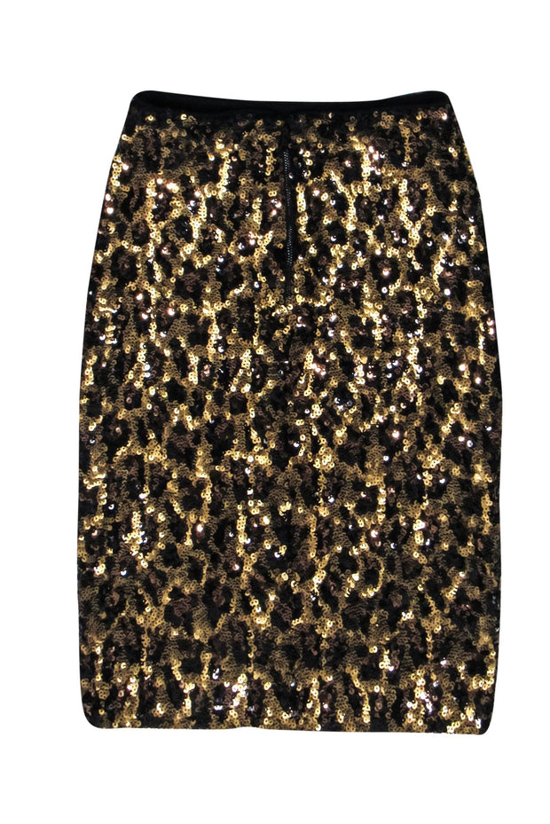 Current Boutique-Alice & Olivia - Gold & Black Leopard Pattern Sequin Skirt Sz 0