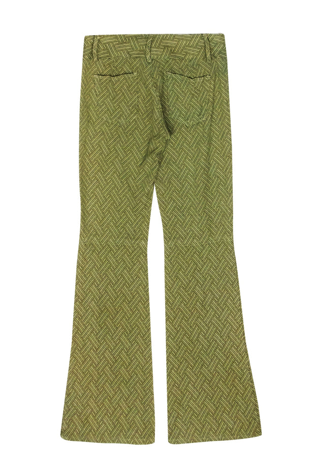 Current Boutique-Alice & Olivia - Green & Beige Basket Weave Patterned Flare Pants Sz 0