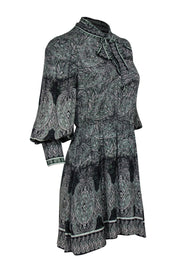 Current Boutique-Alice & Olivia - Green Paisley Print Mini Dress w/ Neck Tie Sz 4