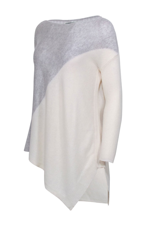 Current Boutique-Alice & Olivia - Grey & Cream Asymmetrical Colorblocked Wool Blend Sweater Sz XS