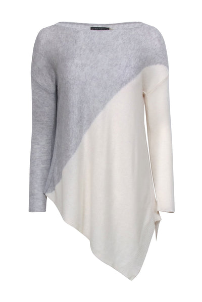 Current Boutique-Alice & Olivia - Grey & Cream Asymmetrical Colorblocked Wool Blend Sweater Sz XS